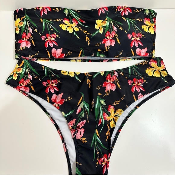 LESTYLEPARFAIT Womens Swimwear Black Floral Beach Vibes Bikini Set 2XL - Picture 1 of 9
